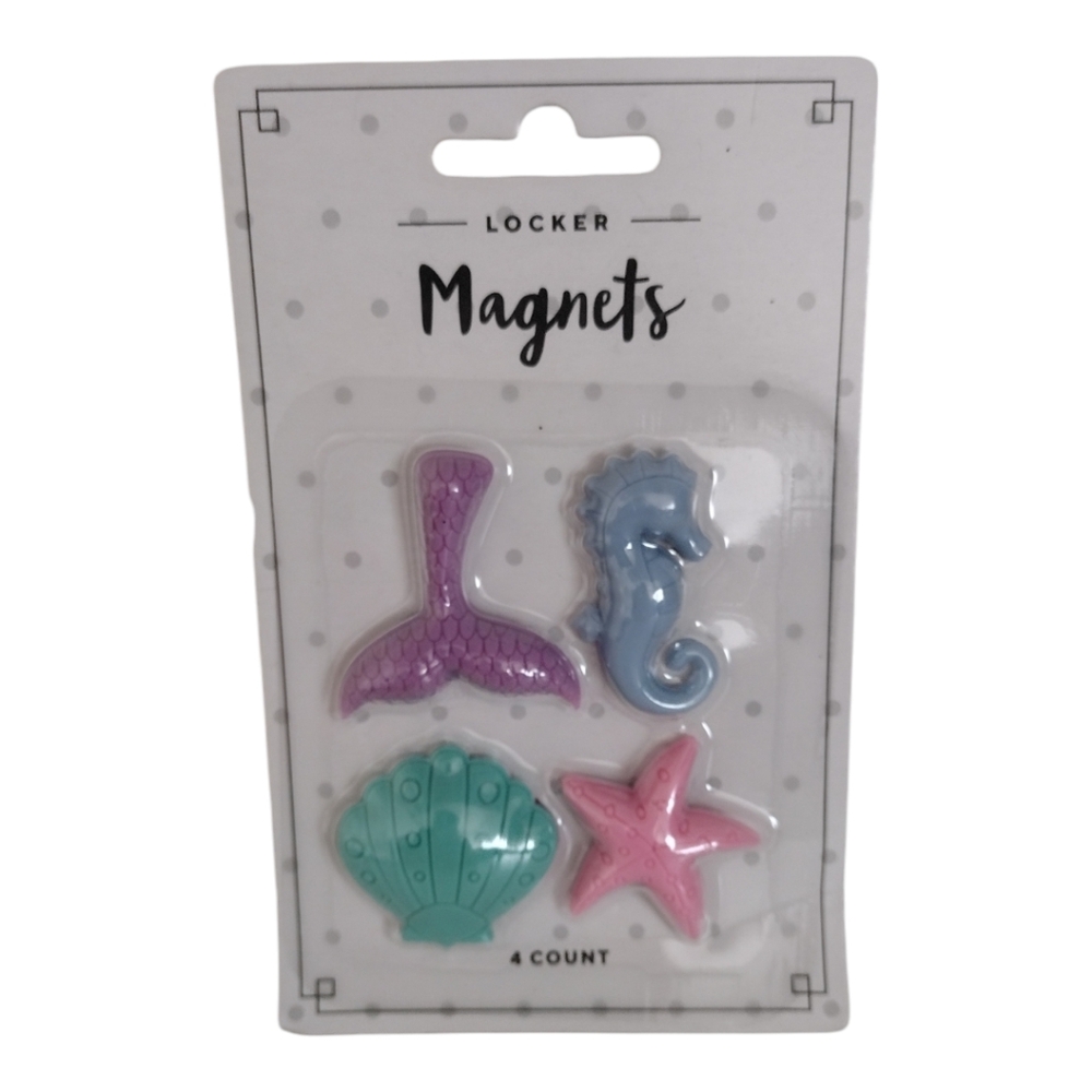 Marine life Locker Magnets set of 4 stocking stuffer pastel mermaid seashells